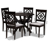 Tonia Modern and Contemporary Grey Fabric Upholstered and Dark Brown Finished Wood 5-Piece Dining Set