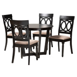 Baxton Studio Estelle Modern Fabric and Dark Brown Finished Wood 5-Piece Dining Set Beige/Dark Brown Estelle-Sand/Dark Brown-5PC Dining Set