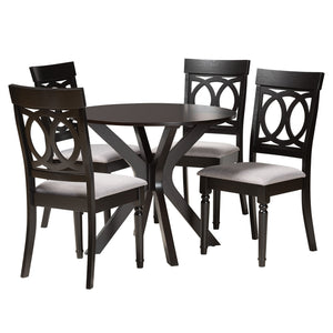 Baxton Studio Jessie Modern Grey Fabric and Dark Brown Finished Wood 5-Piece Dining Set