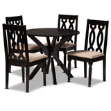 Callie Modern and Contemporary Sand Fabric Upholstered and Dark Brown Finished Wood 5-Piece Dining Set