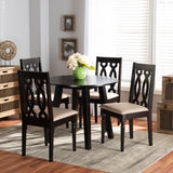 Heidi Modern and Contemporary Sand Fabric Upholstered and Dark Brown Finished Wood 5-Piece Dining Set