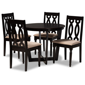 Julie Modern and Contemporary Sand Fabric Upholstered and Dark Brown Finished Wood 5-Piece Dining Set