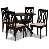 Mona Modern and Contemporary Sand Fabric Upholstered and Dark Brown Finished Wood 5-Piece Dining Set