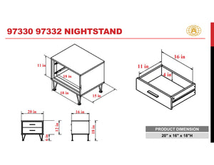 Deoss Contemporary/Casual Accent Table or Nightstand Walnut • Black Metal Leg/Handle 97330-ACME