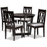 Julie Modern and Contemporary Grey Fabric Upholstered and Dark Brown Finished Wood 5-Piece Dining Set