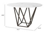 Zuo Modern Tintern Composite Stone, Steel Modern Commercial Grade Dining Table White, Antique Brass Composite Stone, Steel