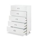 Elms Contemporary Chest WOOD CASE] White • Plastic Leg: Silver Finish (was chrome) (Handle/Leg) 97370-ACME