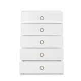 Elms Contemporary Chest WOOD CASE] White • Plastic Leg: Silver Finish (was chrome) (Handle/Leg) 97370-ACME