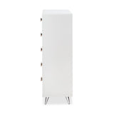 Elms Contemporary Chest WOOD CASE] White • Plastic Leg: Silver Finish (was chrome) (Handle/Leg) 97370-ACME