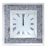 Noralie Glam/Modern Wall Clock Mirrored • Clear Glass • Faux Diamonds 97395-ACME