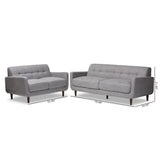 Baxton Studio Allister Mid-Century Modern Light Grey Fabric Upholstered 2-Piece Living Room Set