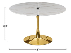 Tulip Faux Marble Veneer / Glass / Metal Contemporary Gold Dining Table (3 Boxes) - 48" W x 48" D x 29.5" H
