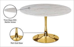 Tulip Faux Marble Veneer / Glass / Metal Contemporary Gold Dining Table (3 Boxes) - 48" W x 48" D x 29.5" H