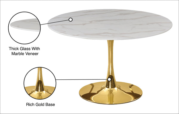 Tulip Faux Marble Veneer / Glass / Metal Contemporary Gold Dining Table (3 Boxes) - 48" W x 48" D x 29.5" H