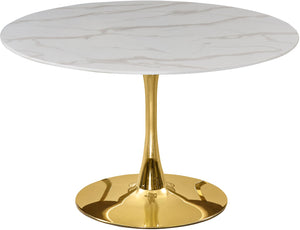 Tulip Faux Marble Veneer / Glass / Metal Contemporary Gold Dining Table (3 Boxes) - 48" W x 48" D x 29.5" H
