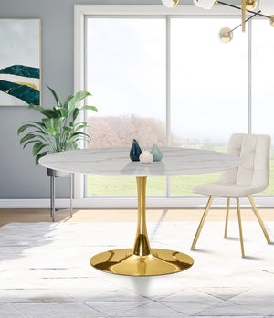Tulip Faux Marble Veneer / Glass / Metal Contemporary Gold Dining Table (3 Boxes) - 48" W x 48" D x 29.5" H