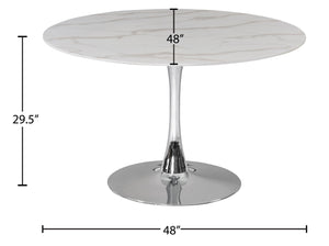 Tulip Faux Marble Veneer / Glass / Metal Contemporary Chrome Dining Table (3 Boxes) - 48" W x 48" D x 29.5" H