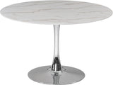Tulip Faux Marble Veneer / Glass / Metal Contemporary Chrome Dining Table (3 Boxes) - 48" W x 48" D x 29.5" H