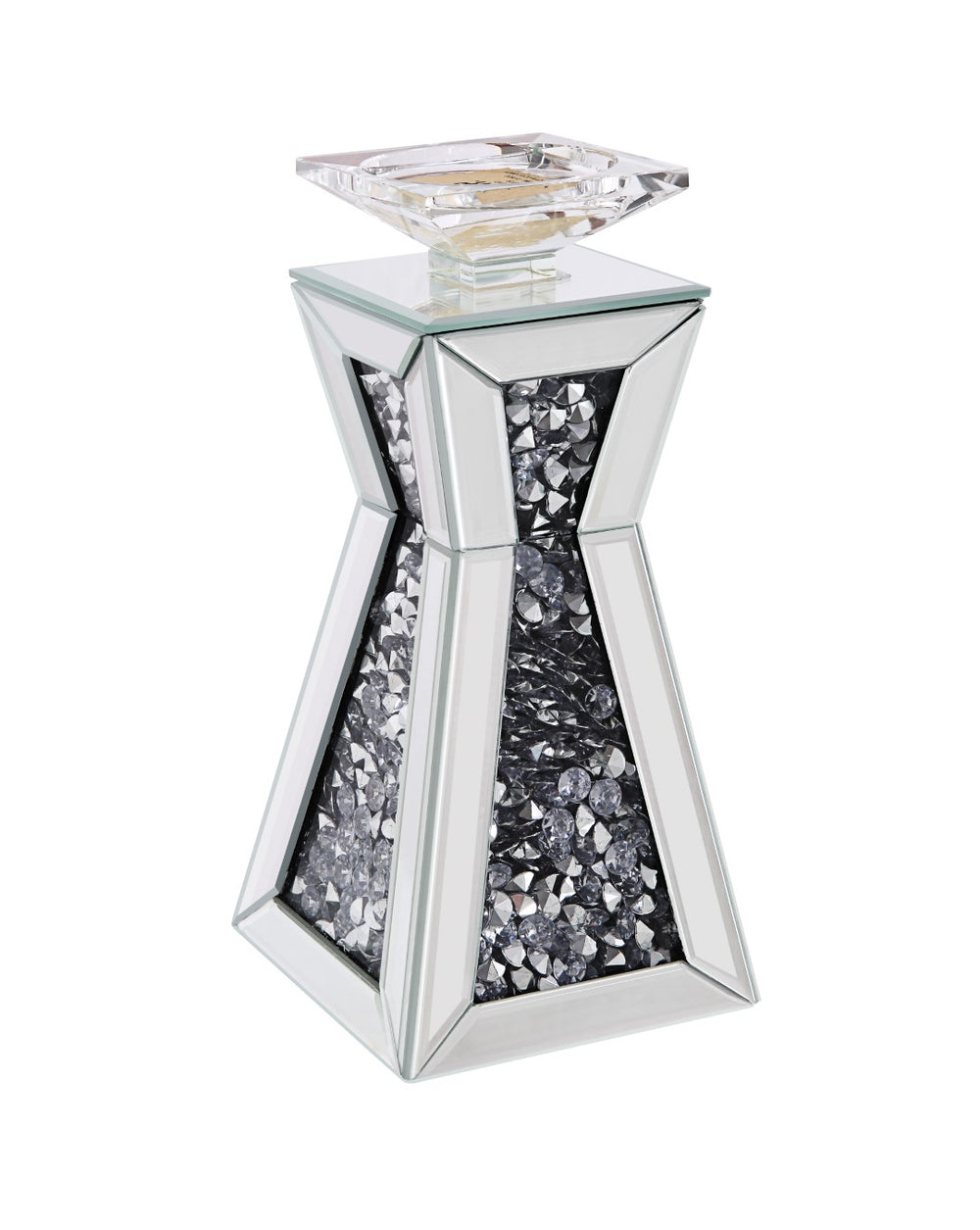 Noralie Glam/Modern Accent Candleholder (Set-2) Mirrored Frame w/Beveled Edge • Faux Stones Inlay • Glass: 4mm Clear 97617-ACME