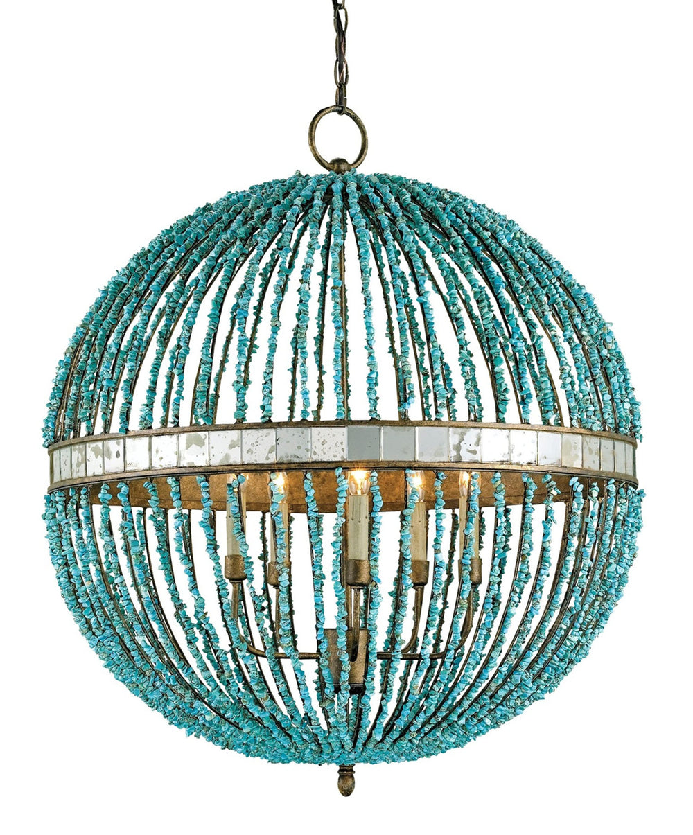 Alberto Orb Chandelier: Stunning Turquoise Marble Beads with Cupertino Finish for Elegant Illumination