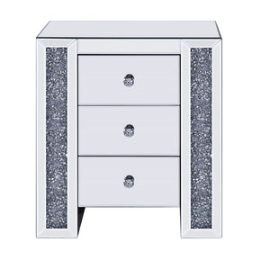 Noralie Glam/Modern Accent Table Mirrored • Faux Diamonds Inlay (Acrylic) • Glass Top: 4mm Clear Tempered 97640-ACME