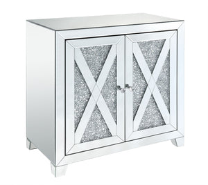 Noralie Glam/Modern Console Table Mirrored • Faux Diamonds Inlay (Acrylic) • Glass Top: 4mm Clear Tempered 97646-ACME