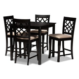 Nisa Modern Contemporary Fabric Upholstered Espresso Brown Finished 5-Piece Wood Pub Set