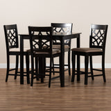 Baxton Studio Nisa Modern and Contemporary Sand Fabric Upholstered Espresso Brown Finished 5-Piece Wood Pub Set