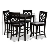 Baxton Studio Nisa Modern and Contemporary Grey Fabric Upholstered Espresso Brown Finished 5-Piece Wood Pub Set