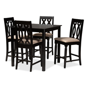 Baxton Studio Darcie Modern and Contemporary Sand Fabric Upholstered Espresso Brown Finished 5-Piece Wood Pub Set
