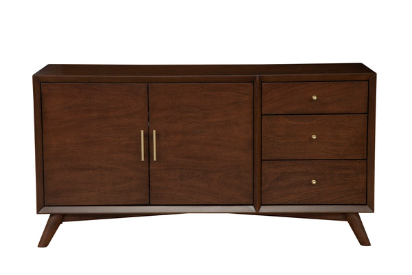 Alpine Furniture Flynn Sideboard, Walnut 966WAL-64 Walnut Mahogany Solids & Okoume Veneer 58 x 19 x 30