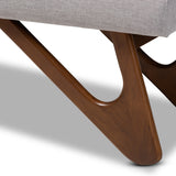 Baxton Studio Rika Mid-Century Modern Greyish Beige Fabric Upholstered Walnut Brown Finished Boomerang Bench