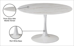 Tulip Faux Marble Veneer / Glass / Metal Contemporary White Dining Table - 48" W x 48" D x 29.5" H