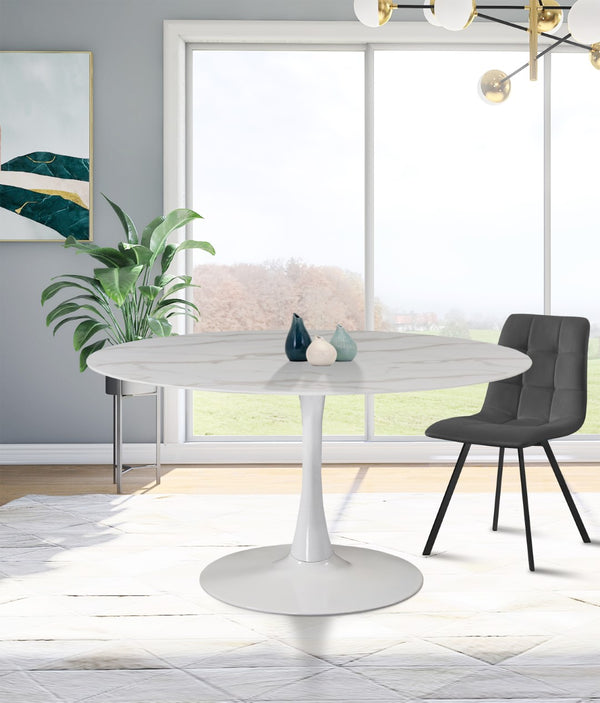 Tulip Faux Marble Veneer / Glass / Metal Contemporary White Dining Table - 48" W x 48" D x 29.5" H