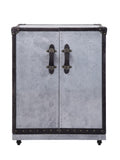 Brancaster Industrial Wine Cabinet TRIM] Antique Ebony (cc# Leather) • FRAME] Aluminum 97802-ACME