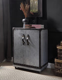 Brancaster Industrial Wine Cabinet TRIM] Antique Ebony (cc# Leather) • FRAME] Aluminum 97802-ACME