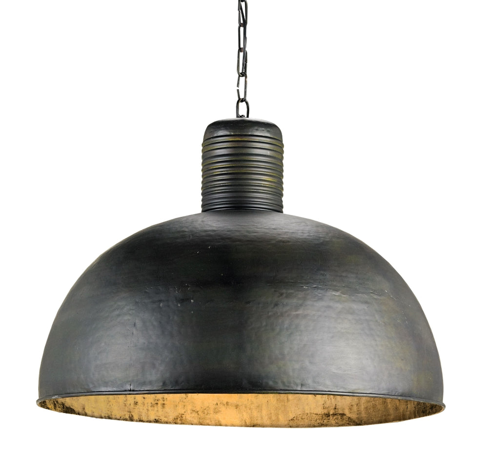 Saga Pendant Light | Dark Blackened Steel Shade with Golden Glow | Modern Industrial Design Fixture