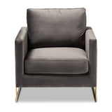 Baxton Studio Matteo Glam and Luxe Grey Velvet Fabric Upholstered Gold Finished Armchair
