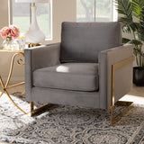 Baxton Studio Matteo Glam and Luxe Grey Velvet Fabric Upholstered Gold Finished Armchair