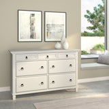 Alpine Furniture Winchester 7 Drawer Dresser, White 1306-03 White Pine Solids 62 x 18 x 38