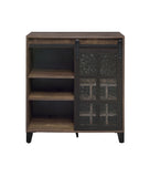 Treju Industrial Wine Cabinet Obscure Glass, Rustic Oak & Black Finish 97836-ACME