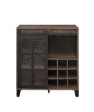 Treju Industrial Wine Cabinet Obscure Glass, Rustic Oak & Black Finish 97836-ACME