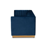 Baxton Studio Aveline Glam and Luxe Navy Blue Velvet Fabric Upholstered Brushed Gold Finished Sofa