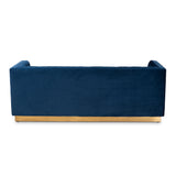 Baxton Studio Aveline Glam and Luxe Navy Blue Velvet Fabric Upholstered Brushed Gold Finished Sofa