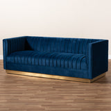 Baxton Studio Aveline Glam and Luxe Navy Blue Velvet Fabric Upholstered Brushed Gold Finished Sofa