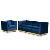 Aveline Glam and Luxe Fabric Upholstered Brushed Gold Finished 2-Piece Living Room Set