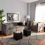 Baxton Studio Aveline Glam and Luxe Grey Velvet Fabric Upholstered Brushed Gold Finished 2-Piece Living Room Set