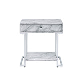 Wither Contemporary Accent Table White Printed Faux Marble & Chrome Finish 97868-ACME