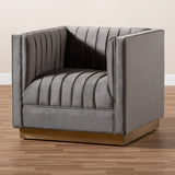 Baxton Studio Aveline Glam and Luxe Grey Velvet Fabric Upholstered Brushed Gold Finished Armchair