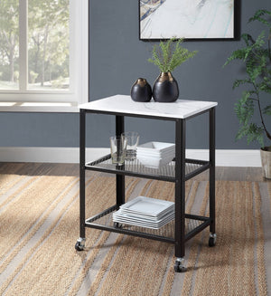 Taurus Industrial Accent Table White Printed Faux Marble & Black Finish 97886-ACME